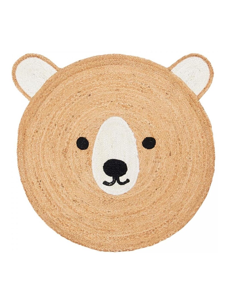 Tapis rond fait main en jute motif animaux JUTEBEAR Beige - Kiabi
