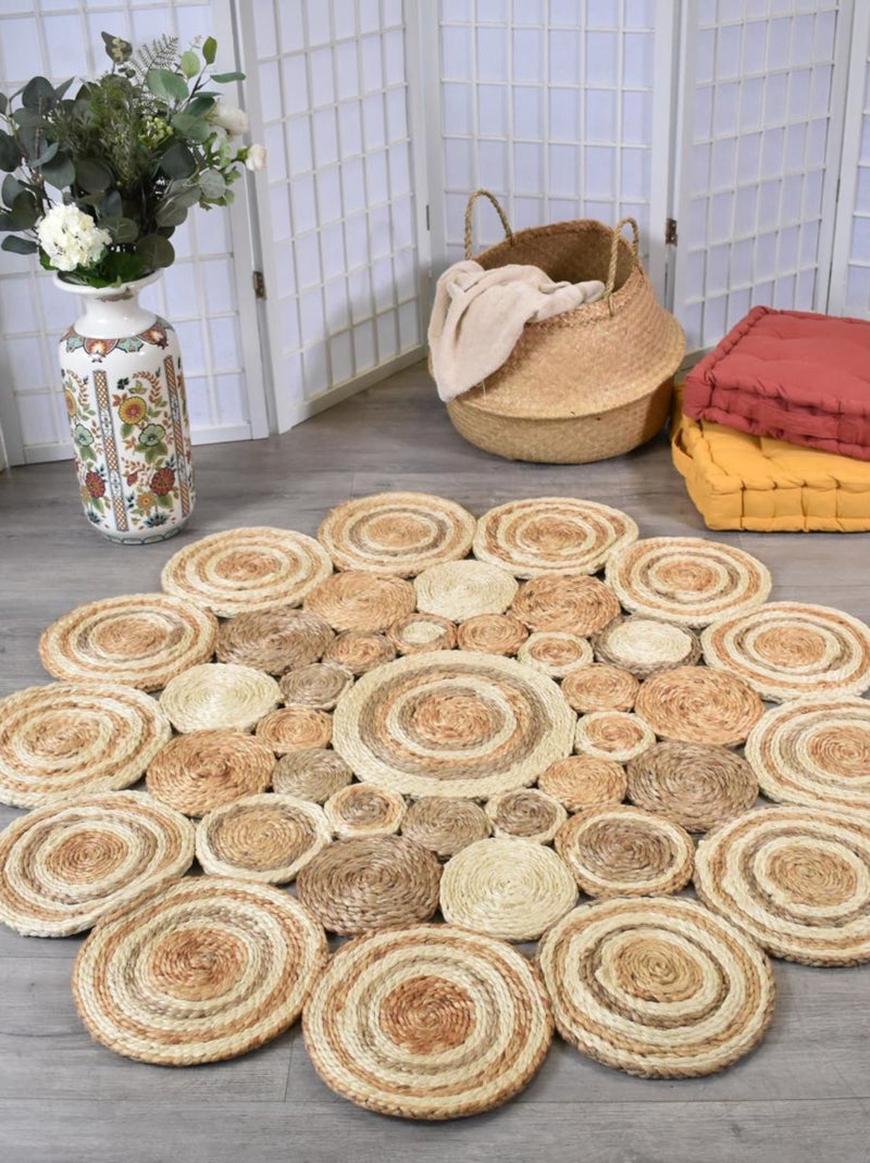 Tapis rond fait main en jute motif rond WOOD Beige - Kiabi
