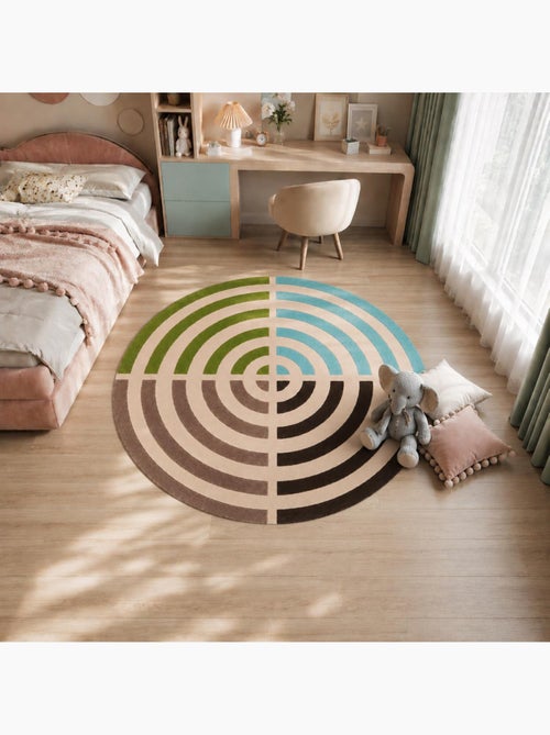 Tapis rond fait main en laine motif géométrique LIFOU - Kiabi