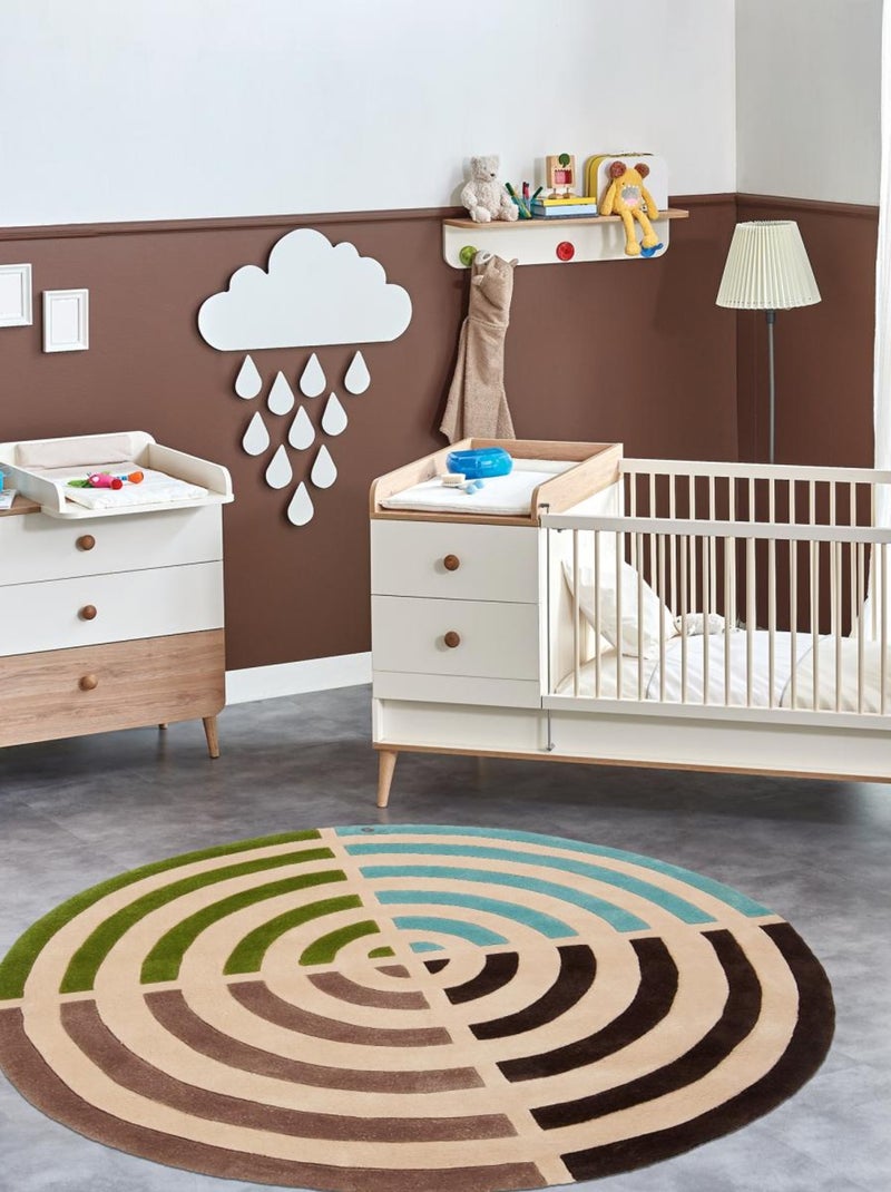 Tapis rond fait main en laine motif géométrique LIFOU Multicolore - Kiabi