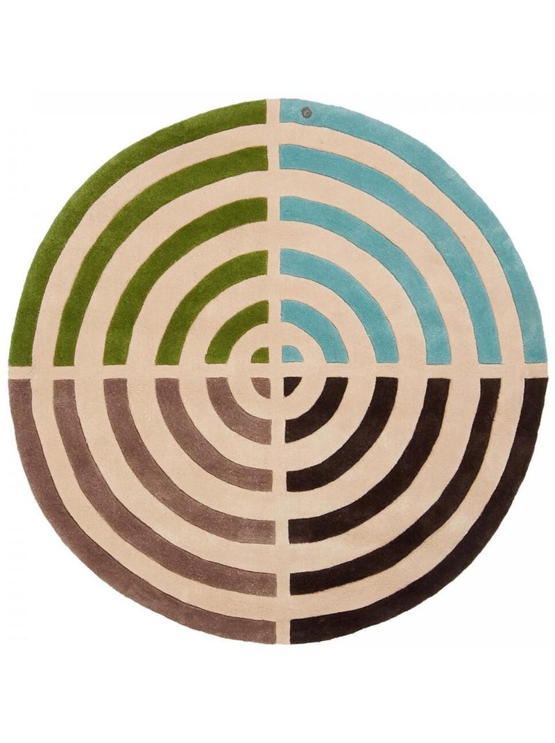 Tapis rond fait main en laine motif géométrique LIFOU Multicolore - Kiabi