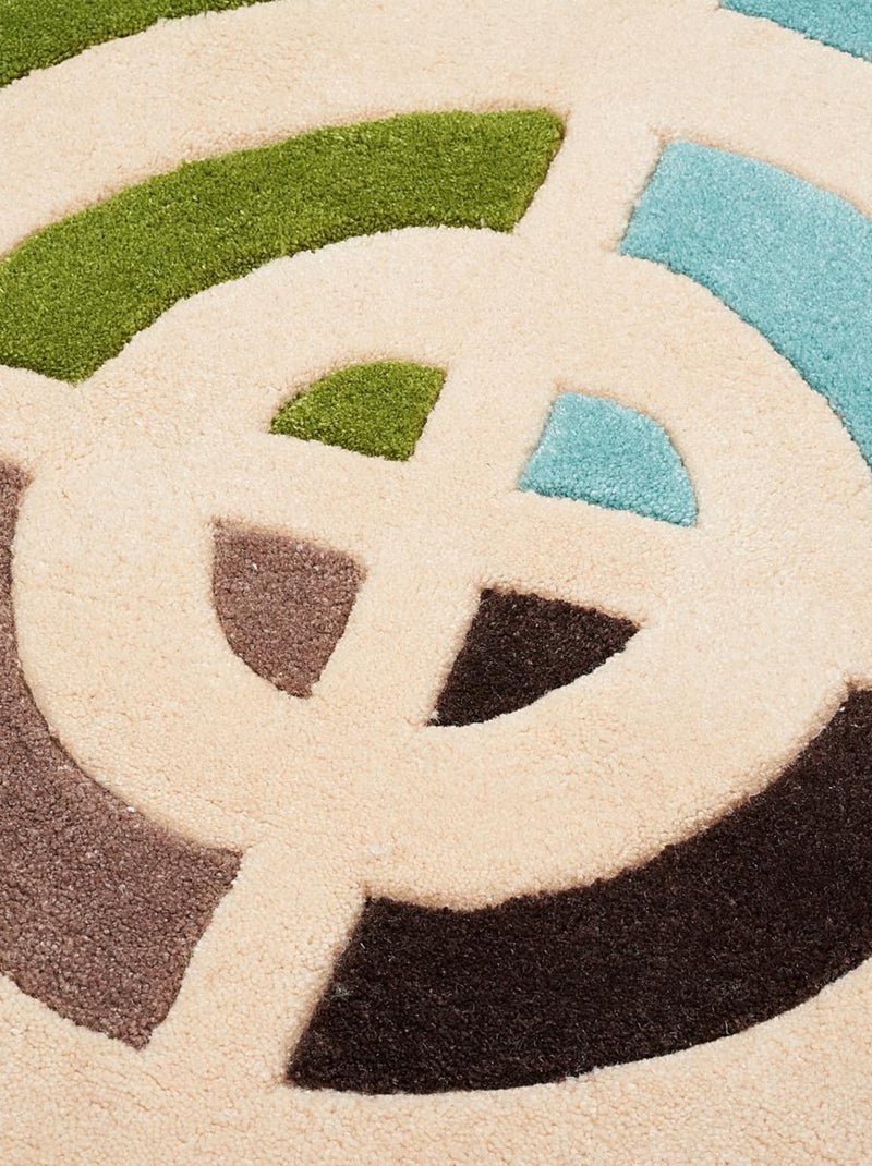Tapis rond fait main en laine motif géométrique LIFOU Multicolore - Kiabi