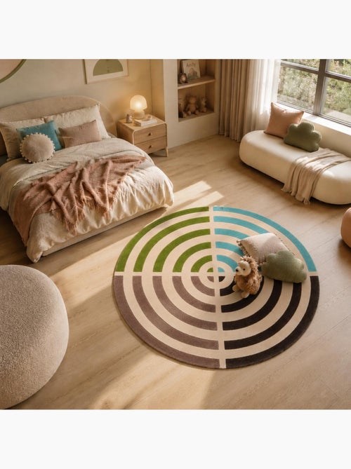 Tapis rond fait main en laine motif géométrique LIFOU - Kiabi