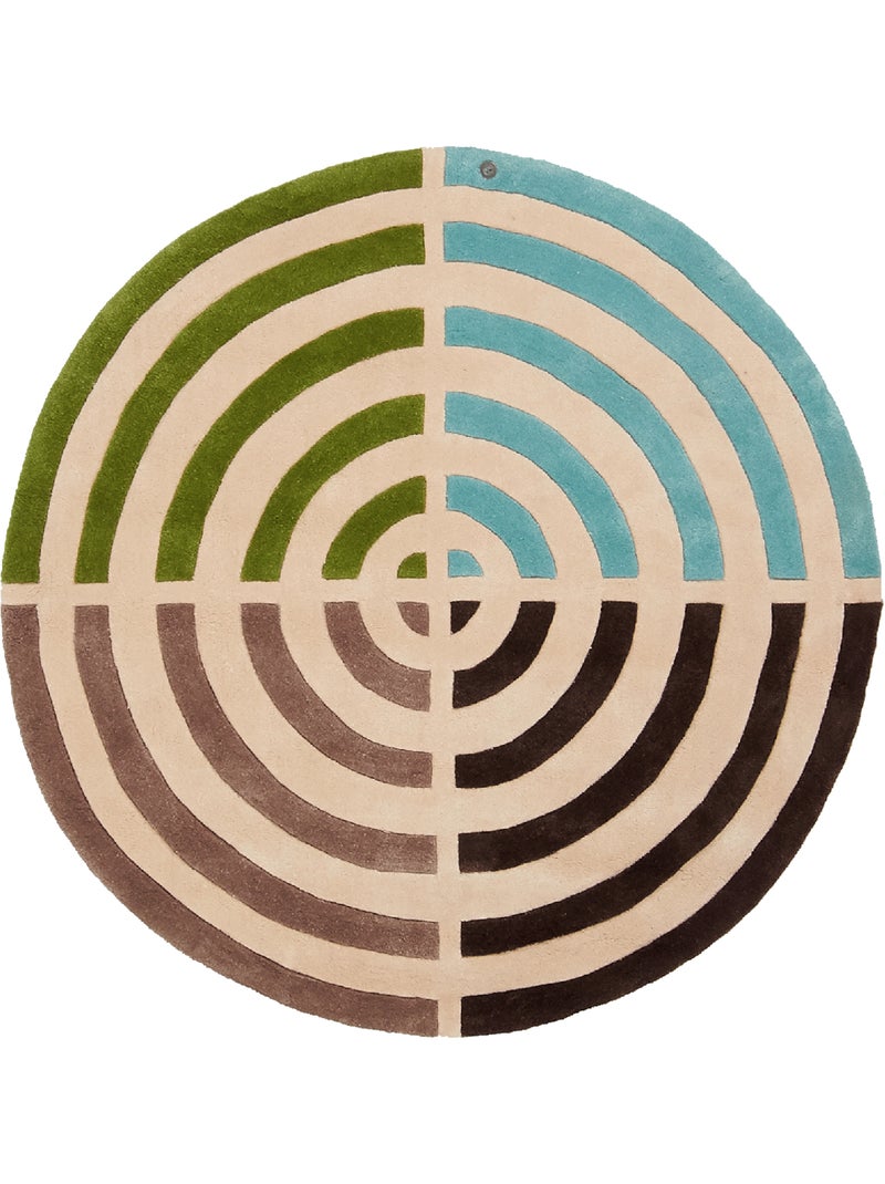 Tapis rond fait main en laine motif géométrique LIFOU Multicolore - Kiabi