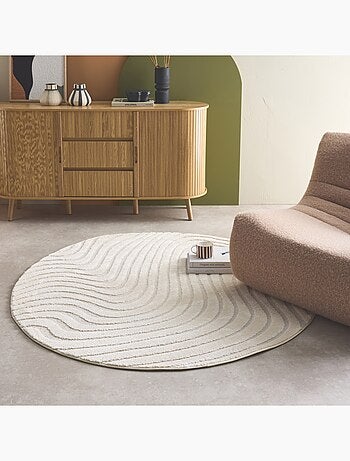 Tapis rond intérieur motifs ondulations en relief créme Chuck