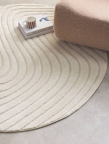 Tapis rond intérieur motifs ondulations en relief créme Chuck