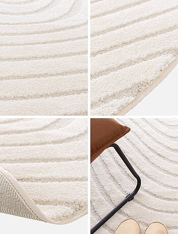 Tapis rond intérieur motifs ondulations en relief créme Chuck