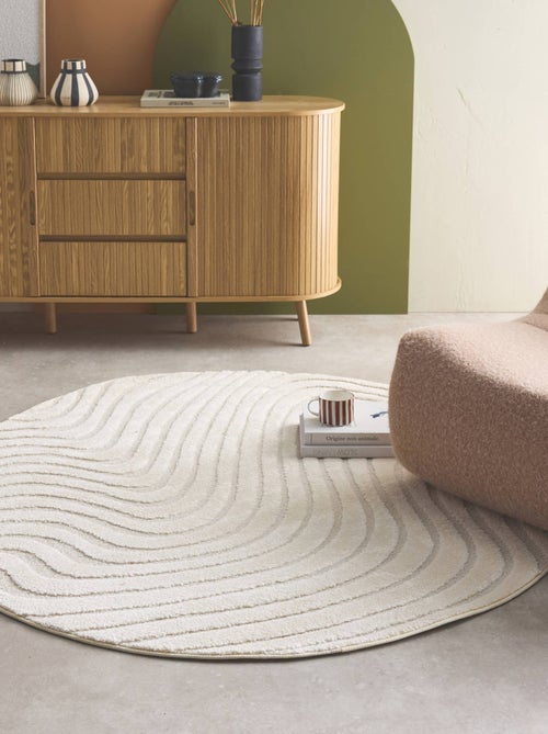 Tapis rond intérieur motifs ondulations en relief créme Chuck - Kiabi