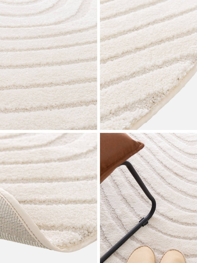 Tapis rond intérieur motifs ondulations en relief créme Chuck Beige - Kiabi