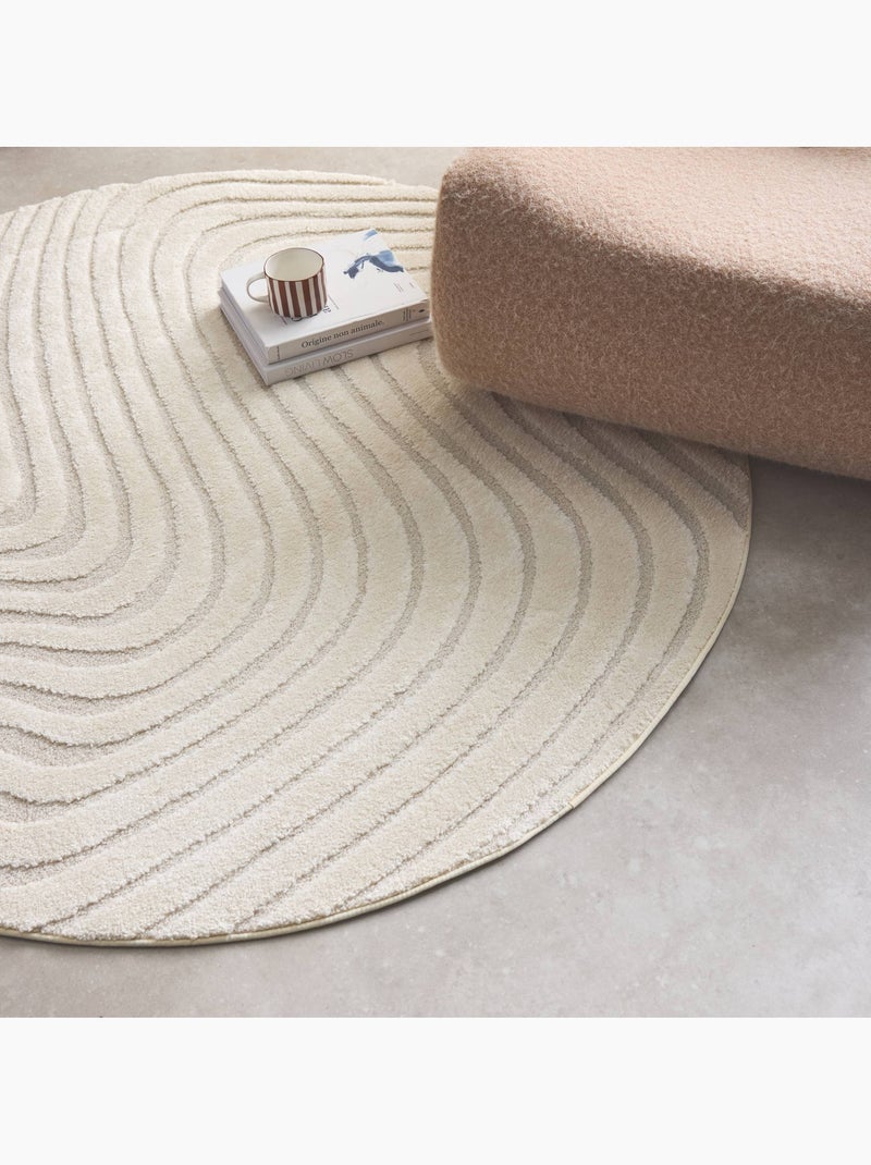Tapis rond intérieur motifs ondulations en relief créme chuck Crème - Kiabi