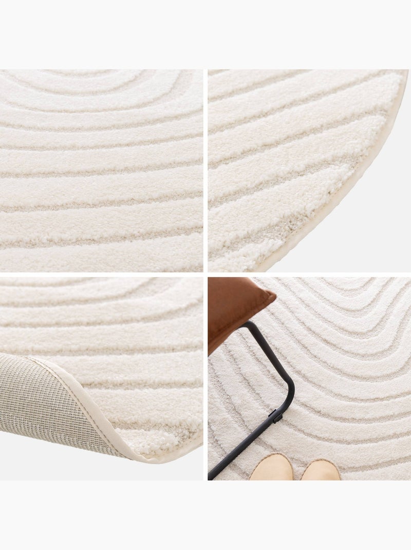 Tapis rond intérieur motifs ondulations en relief créme chuck Crème - Kiabi
