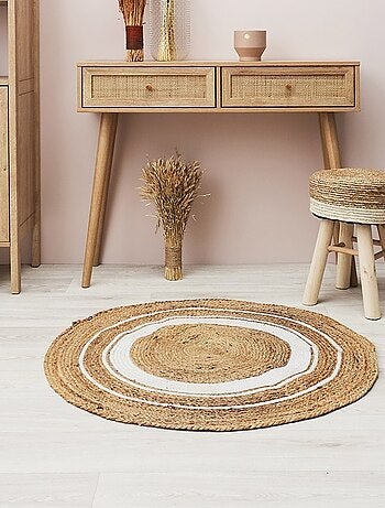 Tapis rond jute coton blanc D90