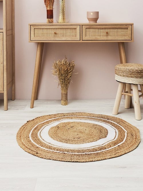 Tapis rond jute coton blanc D90 - Kiabi