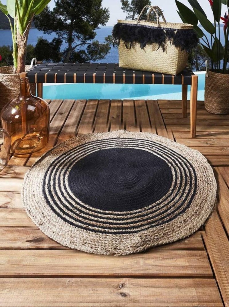 Tapis rond jute coton noir D90 Noir - Kiabi