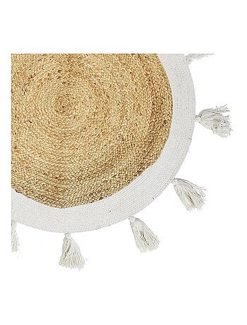 Tapis rond jute pompons blanc D80