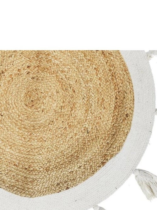 Tapis rond jute pompons blanc D80 - Kiabi
