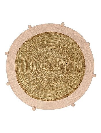 Tapis rond jute pompons rose D100