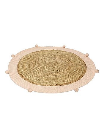 Tapis rond jute pompons rose D100