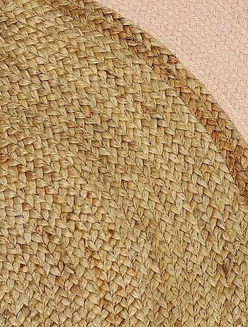Tapis rond jute pompons rose D100