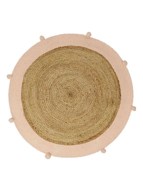 Tapis rond jute pompons rose D100 - Kiabi