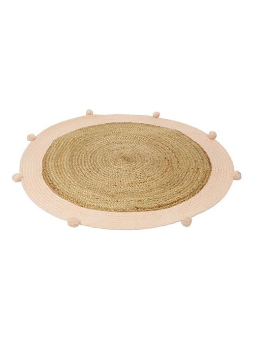 Tapis rond jute pompons rose D100 - Kiabi