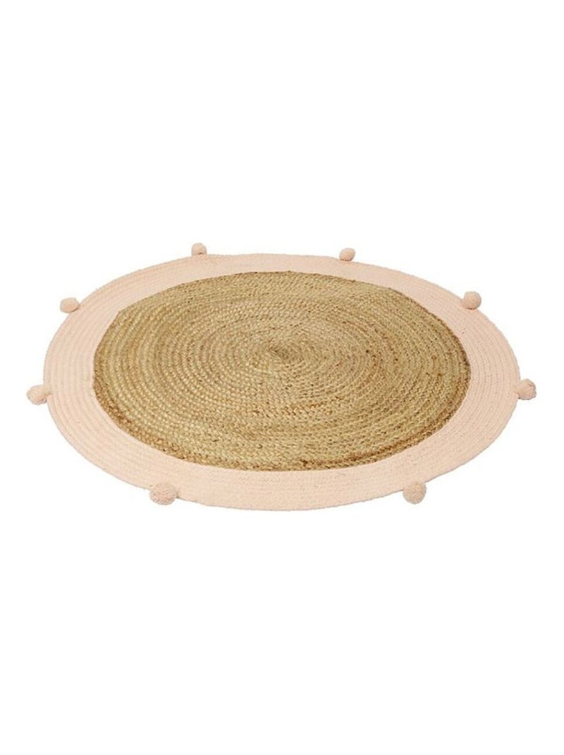 Tapis rond jute pompons rose D100 Rose - Kiabi