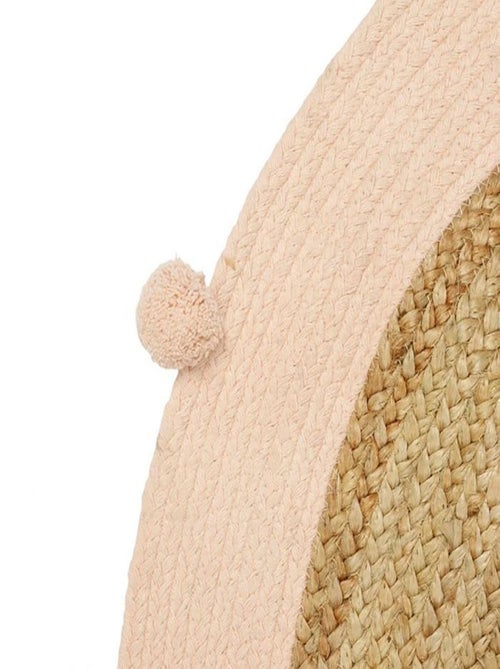 Tapis rond jute pompons rose D100 - Kiabi