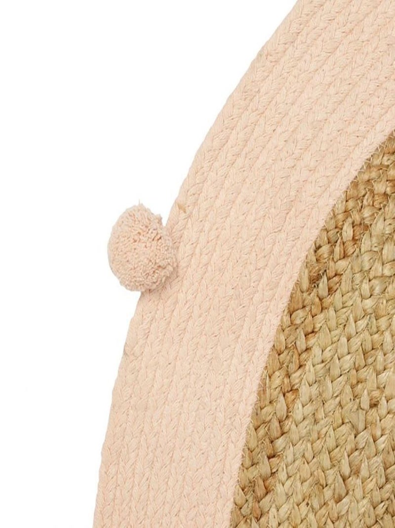 Tapis rond jute pompons rose D100 Rose - Kiabi