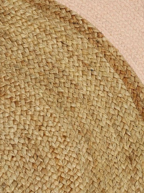 Tapis rond jute pompons rose D100 - Kiabi