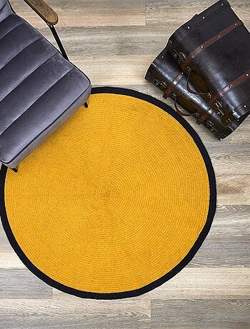 Tapis rond moutarde bord noir D120 coton