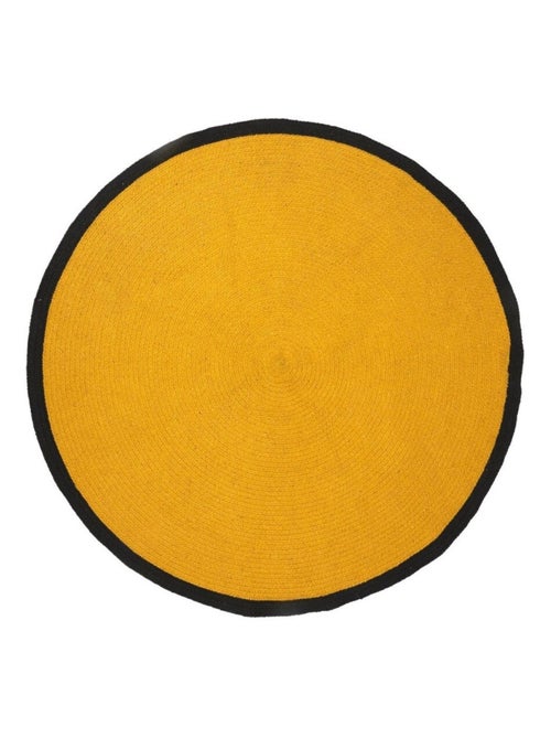 Tapis rond moutarde bord noir D120 coton - Kiabi