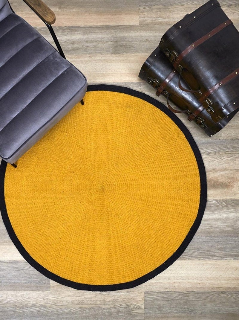 Tapis rond moutarde bord noir D120 coton Jaune - Kiabi