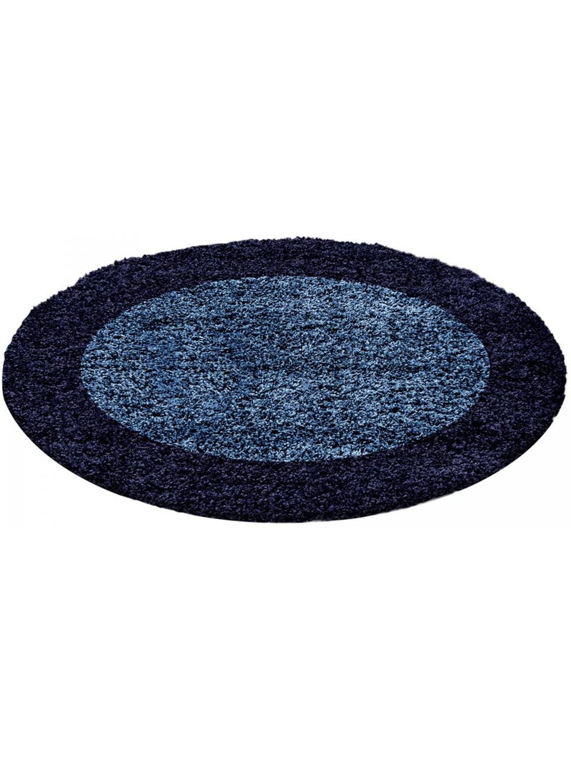 Tapis rond poils longs shaggy tissé motif simple BORDURE Bleu - Kiabi