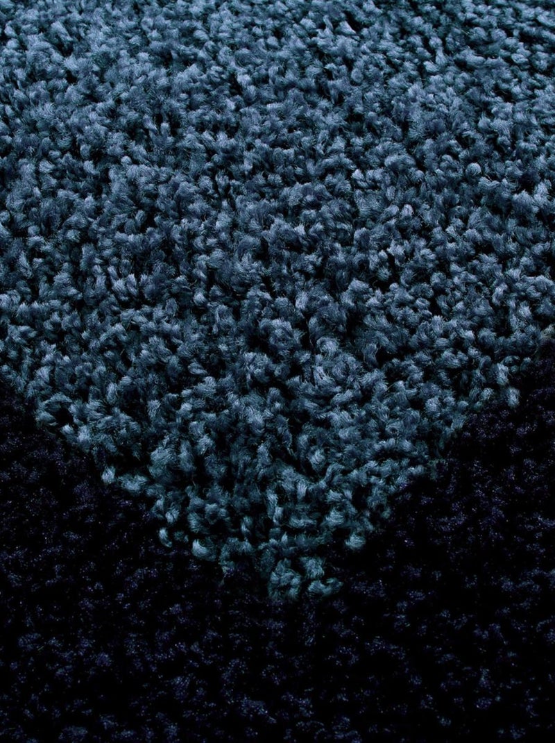 Tapis rond poils longs shaggy tissé motif simple BORDURE Bleu - Kiabi
