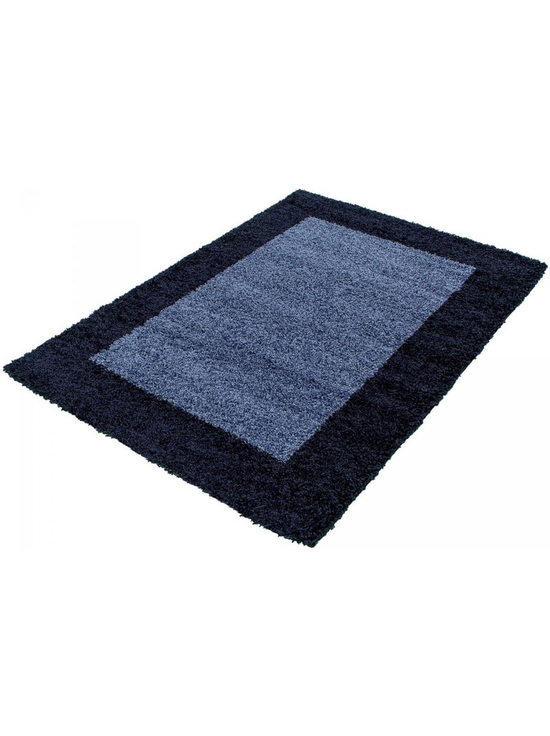 Tapis rond poils longs shaggy tissé motif simple BORDURE Bleu - Kiabi