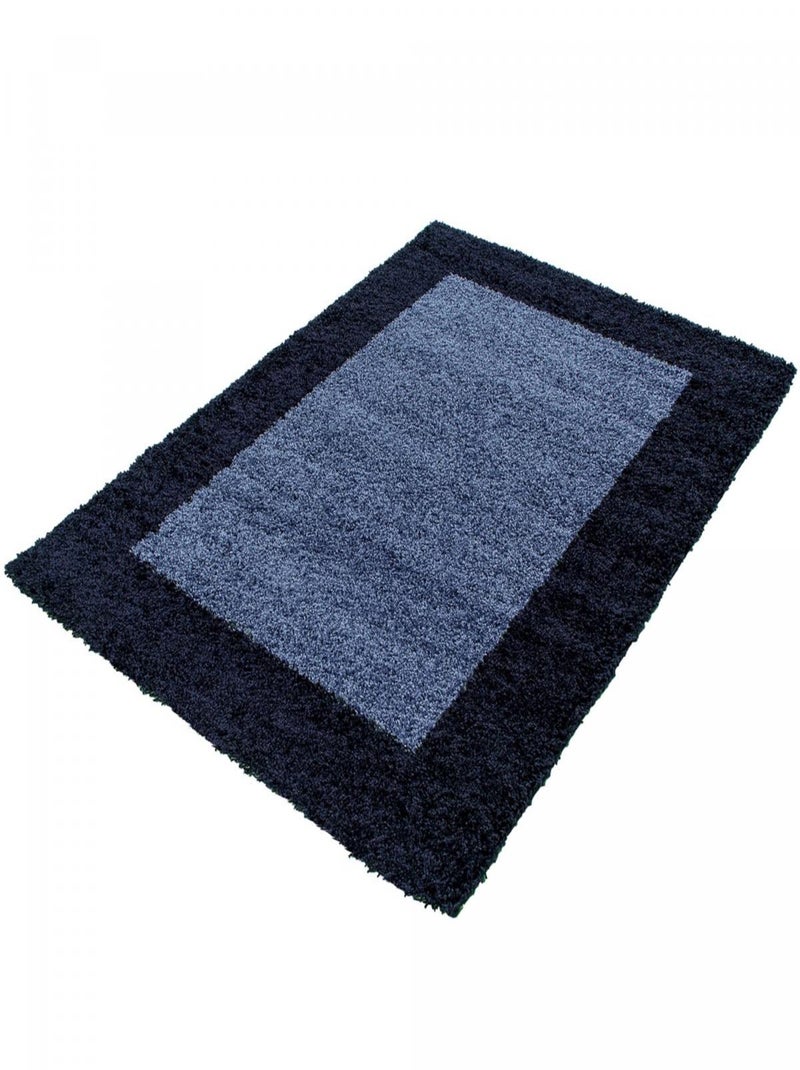 Tapis rond poils longs shaggy tissé motif simple BORDURE Bleu - Kiabi
