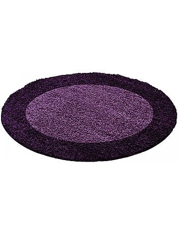 Tapis rond poils longs shaggy tissé motif simple BORDURE