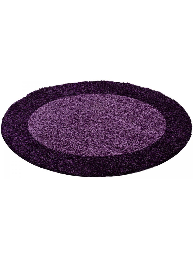 Tapis rond poils longs shaggy tissé motif simple BORDURE Violet - Kiabi