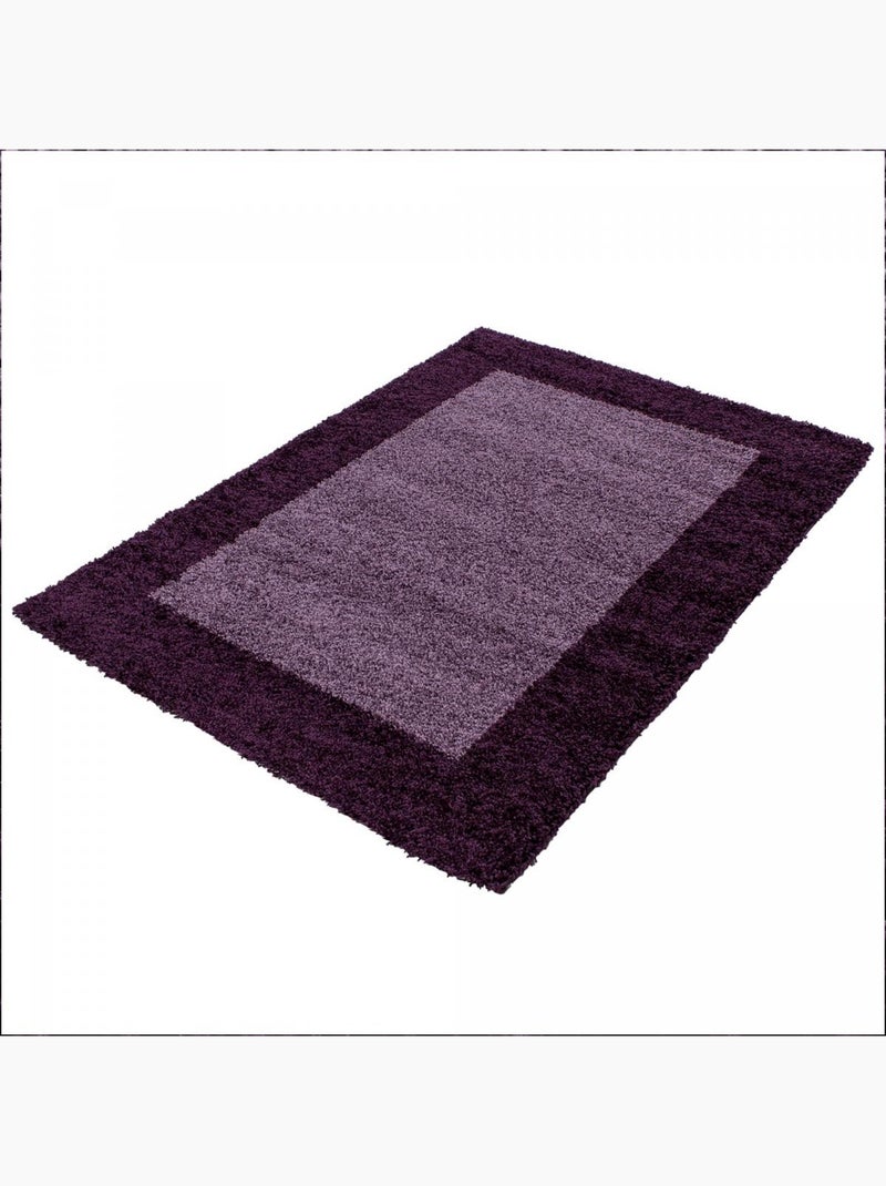 Tapis rond poils longs shaggy tissé motif simple BORDURE Violet - Kiabi