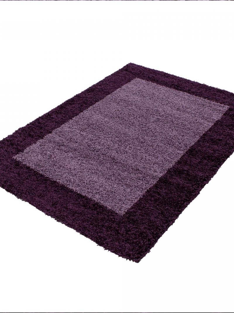 Tapis rond poils longs shaggy tissé motif simple BORDURE Violet - Kiabi