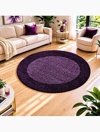 Tapis rond poils longs shaggy tissé motif simple BORDURE