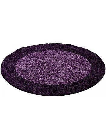 Tapis rond poils longs shaggy tissé motif simple BORDURE