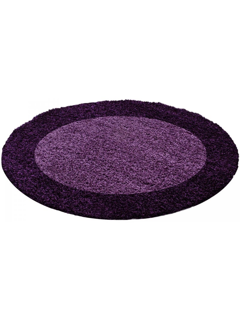 Tapis rond poils longs shaggy tissé motif simple BORDURE Violet - Kiabi