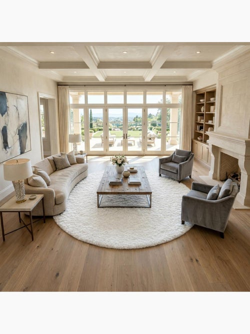 Tapis rond poils longs shaggy tissé motif uni UNI A - Kiabi