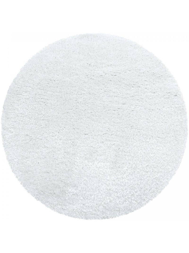 Tapis rond poils longs shaggy tissé motif uni UNI A Blanc - Kiabi