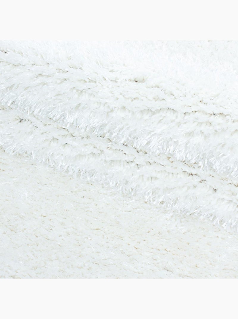Tapis rond poils longs shaggy tissé motif uni UNI A Blanc - Kiabi