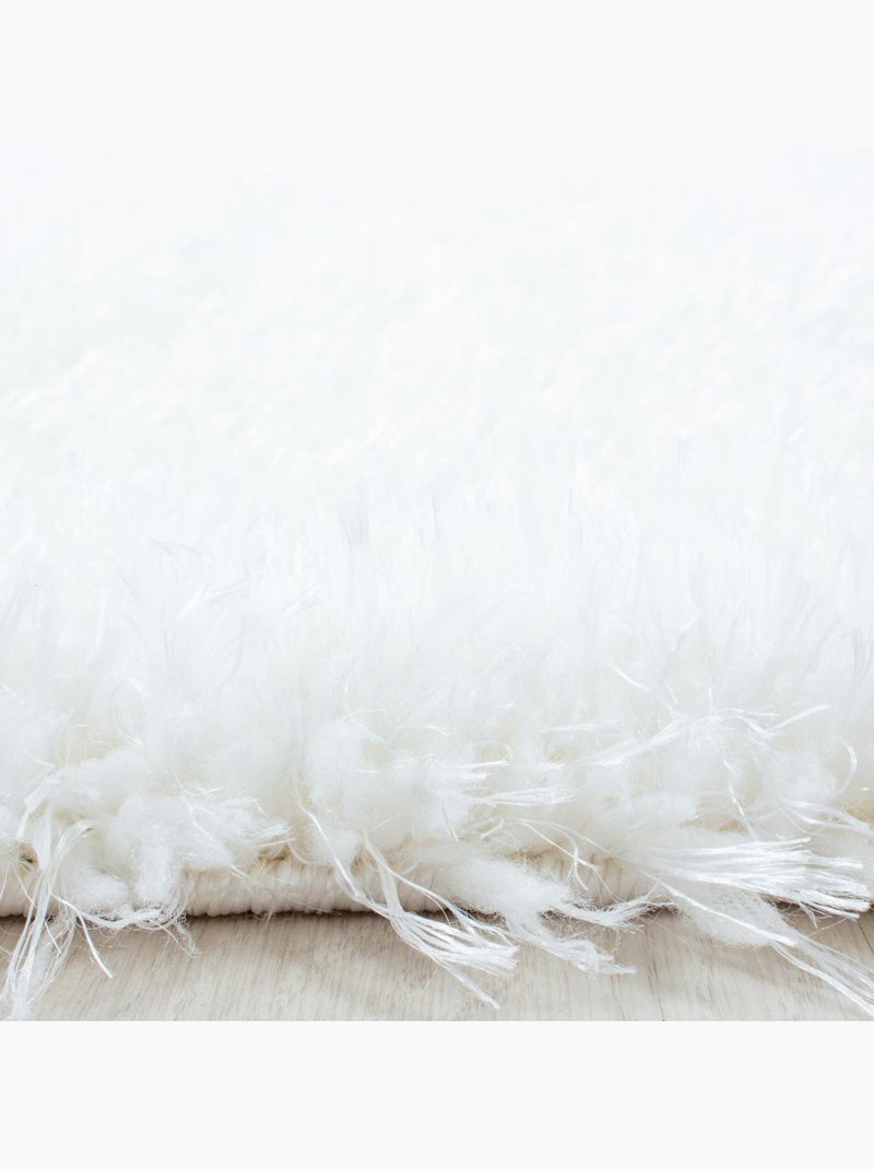 Tapis rond poils longs shaggy tissé motif uni UNI A Blanc - Kiabi
