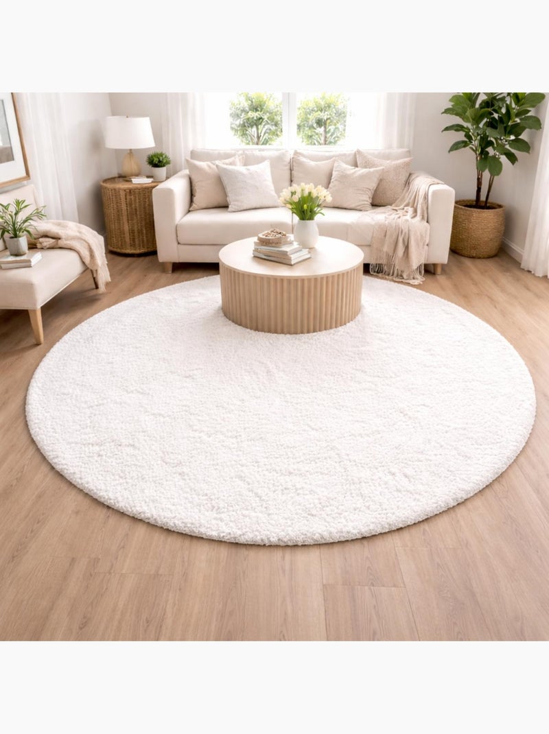 Tapis rond poils longs shaggy tissé motif uni UNI A Blanc - Kiabi