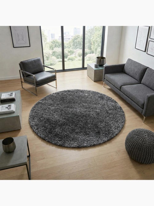 Tapis rond poils longs shaggy tissé motif uni UNI A - Kiabi