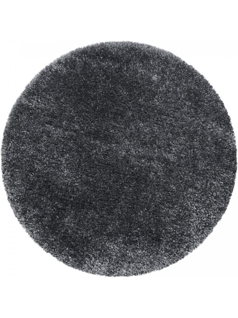 Tapis rond poils longs shaggy tissé motif uni UNI A Gris - Kiabi